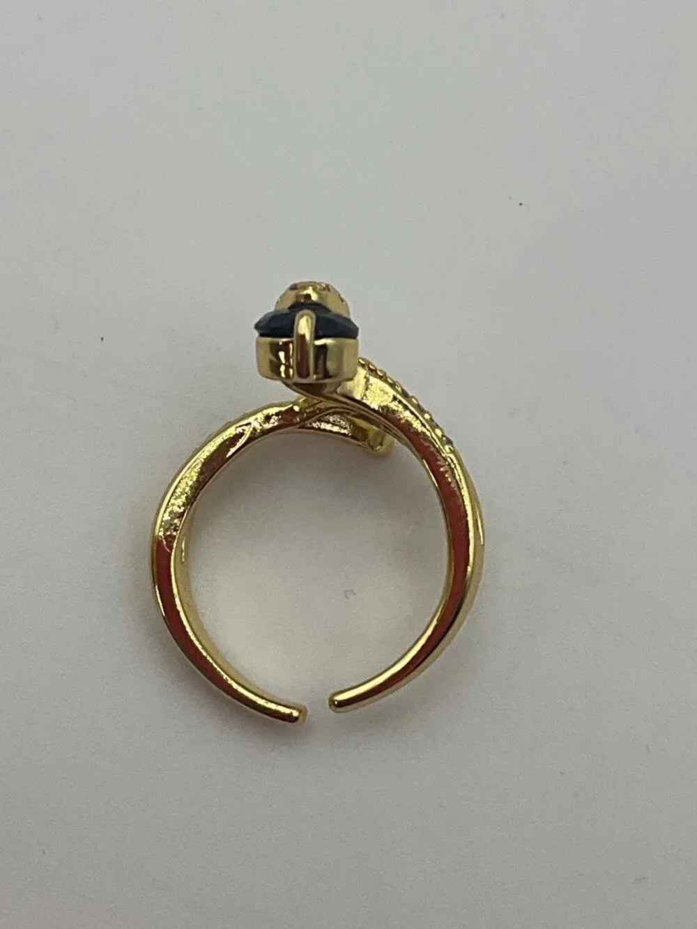New Artisan Gold Filled Snake Adjustable Ring Blue Rhinestone in Mouth Whimsical